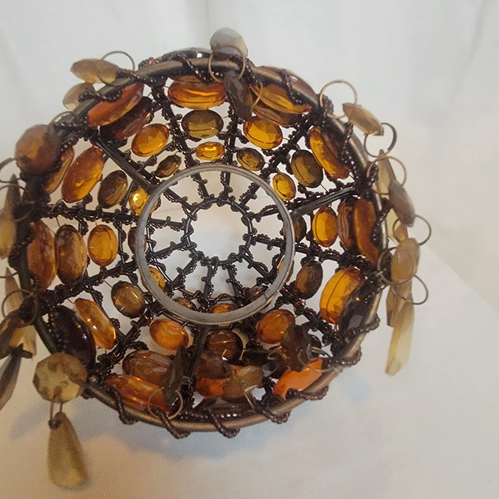 Vintage Beaded Table Lamp with Amber Accents